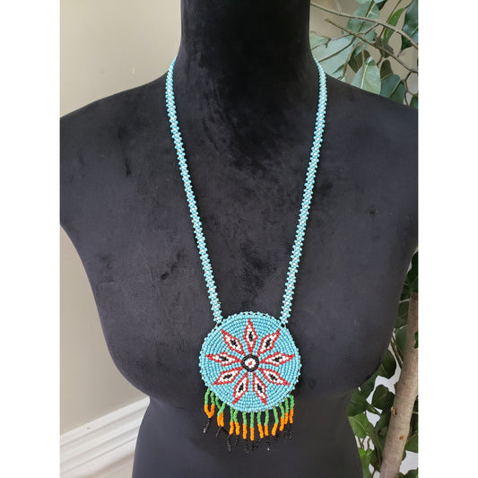 Women Fashion Native American Multi Micro Glass Beads Medallion Necklace Jewelry