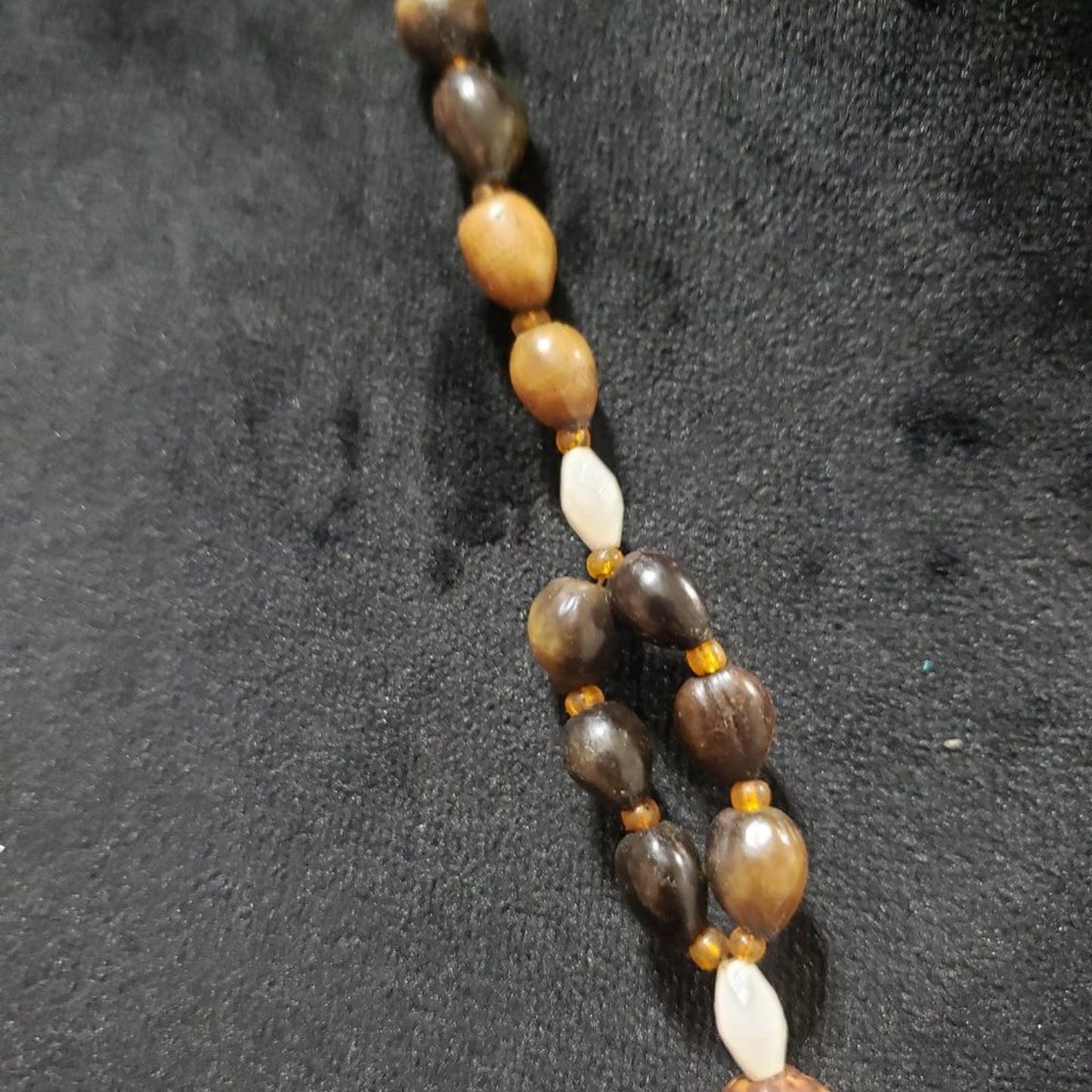 Womens Fashion Black Beads Brown Pendant Collar Necklace