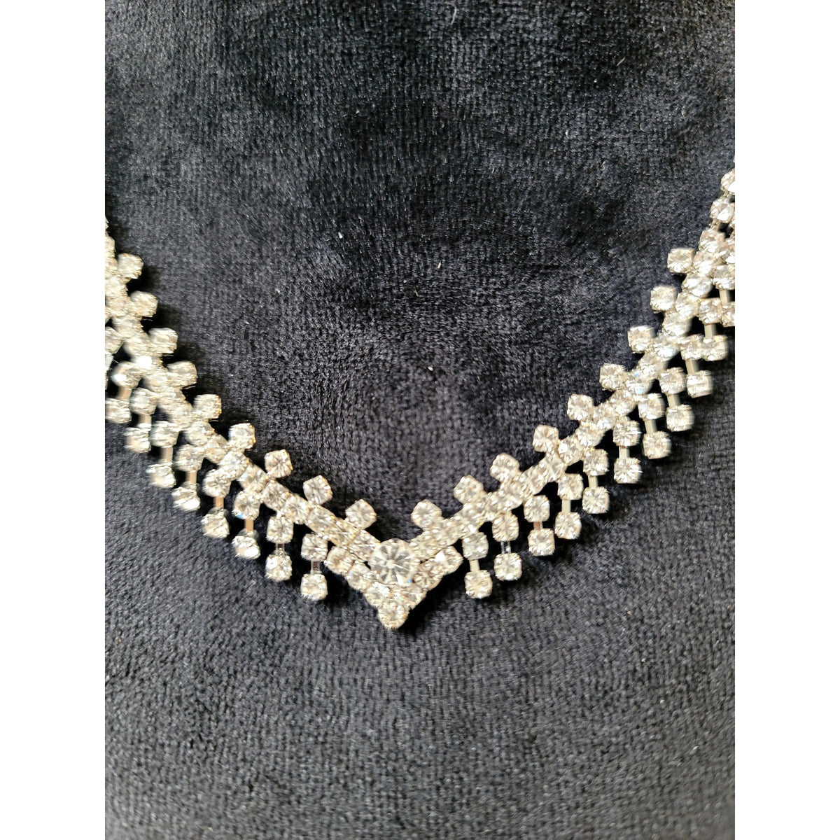 White Crystal Beaded Chevron Statement Necklace Elegant