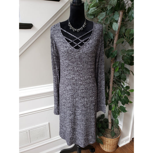 Maurices A-Line Dress Womens Size 3X Gray Knit Stretch Rayon Strappy V-Neck