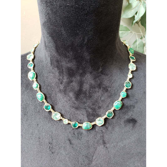Women's Green Malachite Style Gemstone Necklace Gold Chain Lobster Clasp