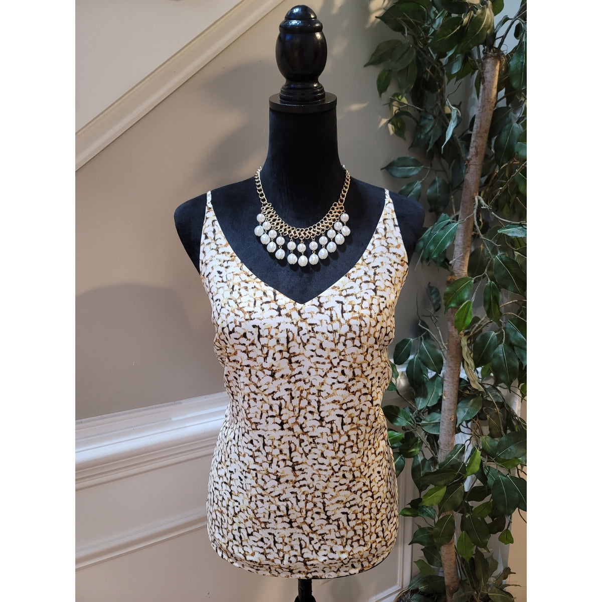 Banana Republic Blouse Women's Size Small Brown White Sleeveless Tank Top