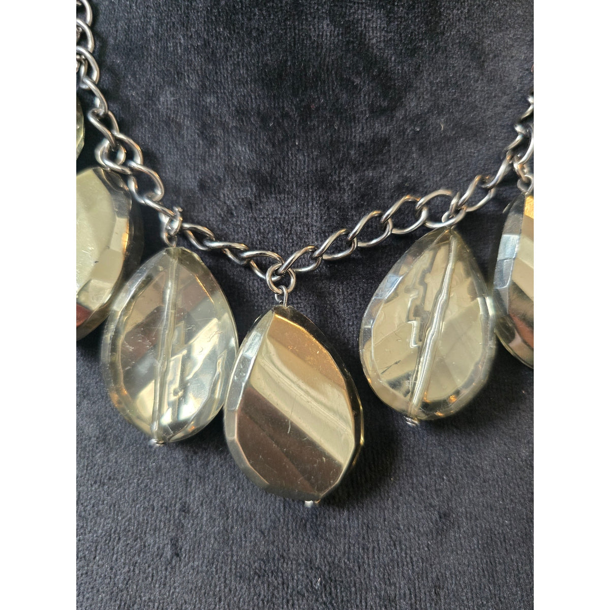 Smoky Gray Faceted Teardrop Statement Necklace