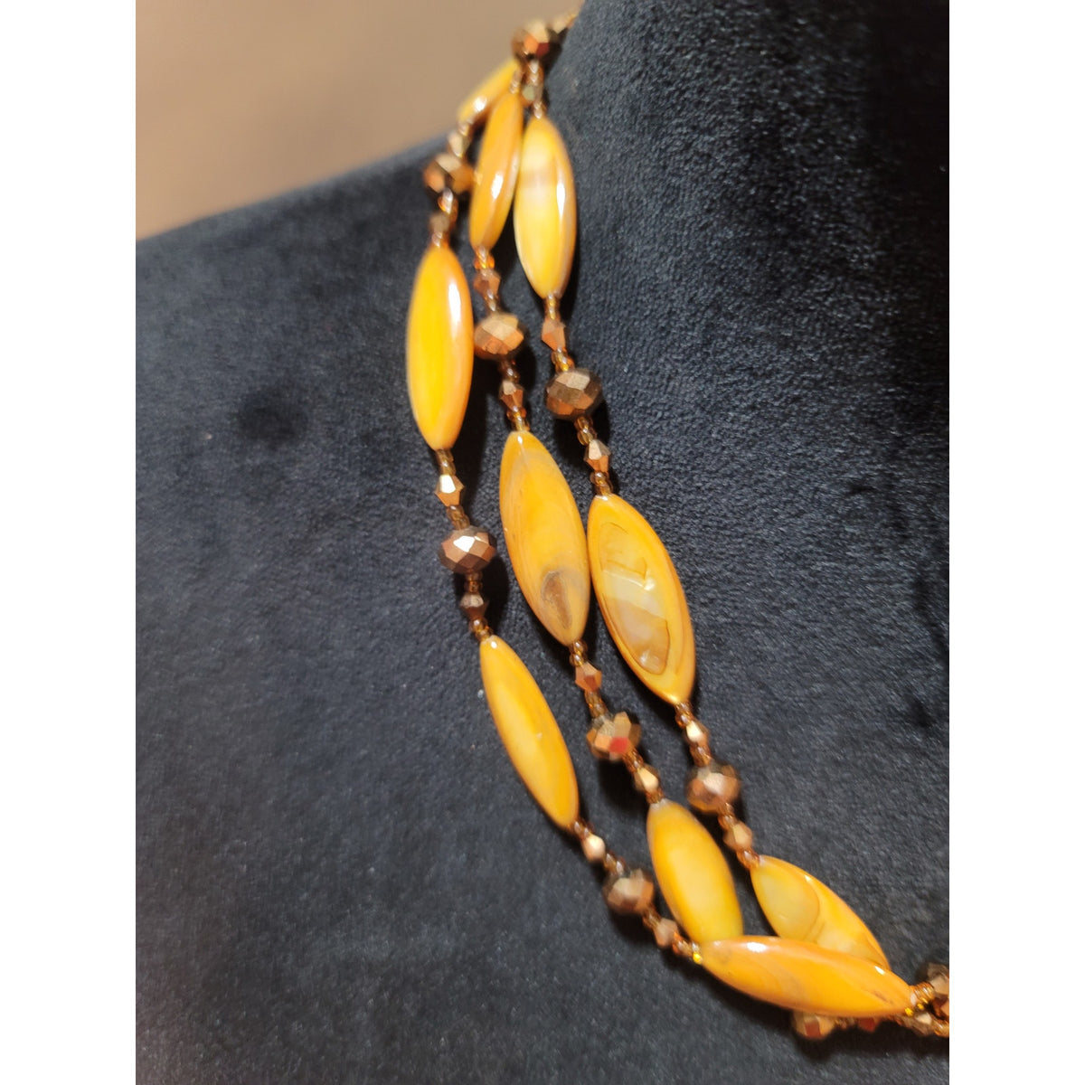 Women's Orange Beaded Multi Layer Necklace With Lobster Clasp Elegant Jewelry