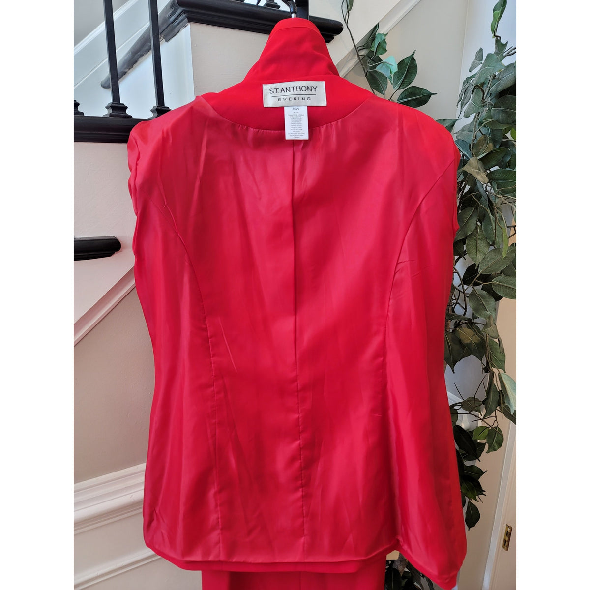 St Anthony Skirt Suit Women SZ 16W Red Rhinestone Long Sleeve Blazer Fully Lined