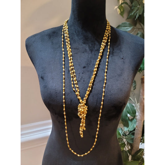 Women's Long Layered Beaded Gold Necklace Elegant Fashion Multi Layer Jewelry