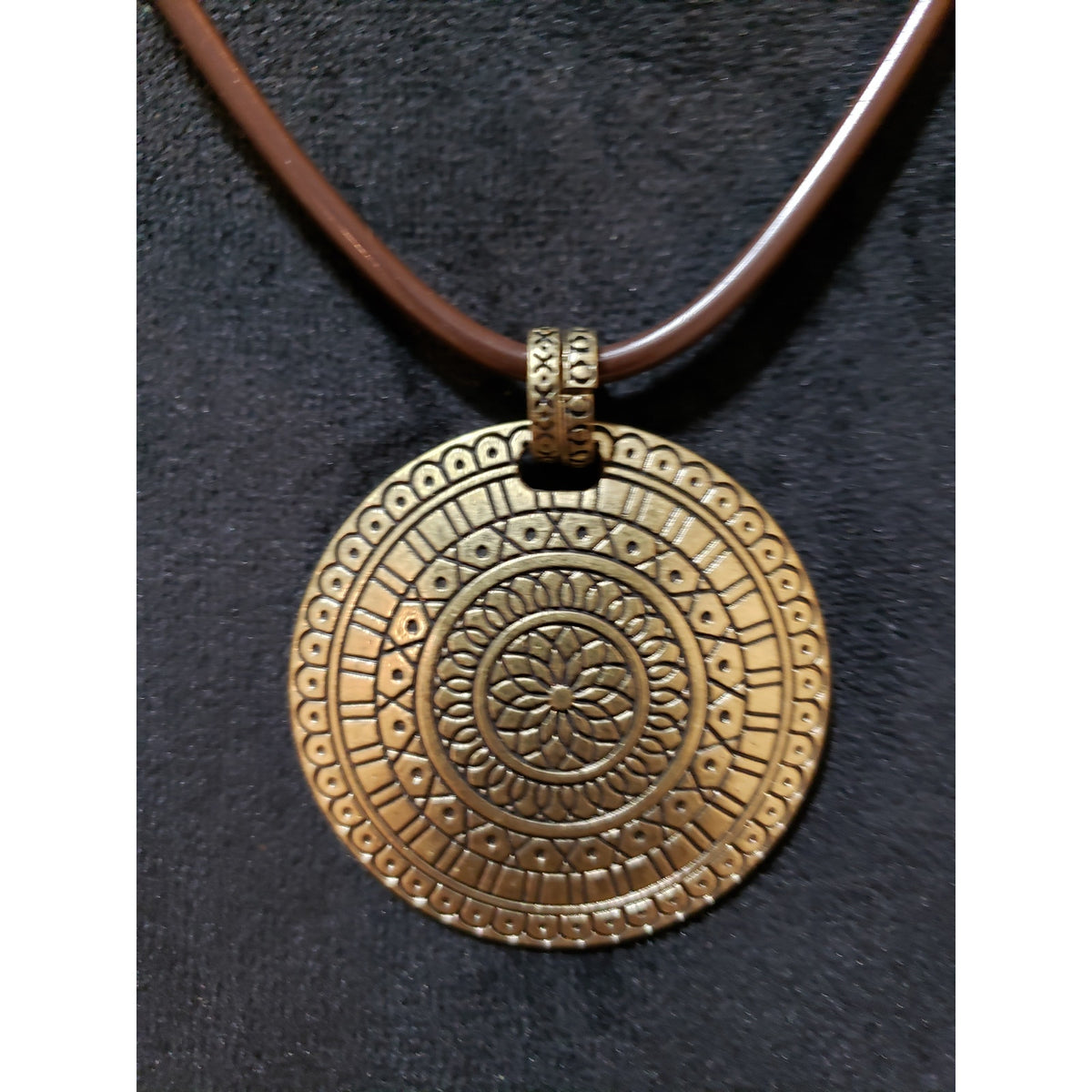 Womens Fashion Brown Corded Brass Tone Gilet Pendant Necklace with Lobster Clasp