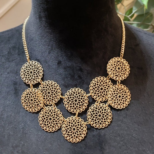 Womens Fashion Gold Tone Filigree Statement Necklace Jewelry with Lobster Clasp