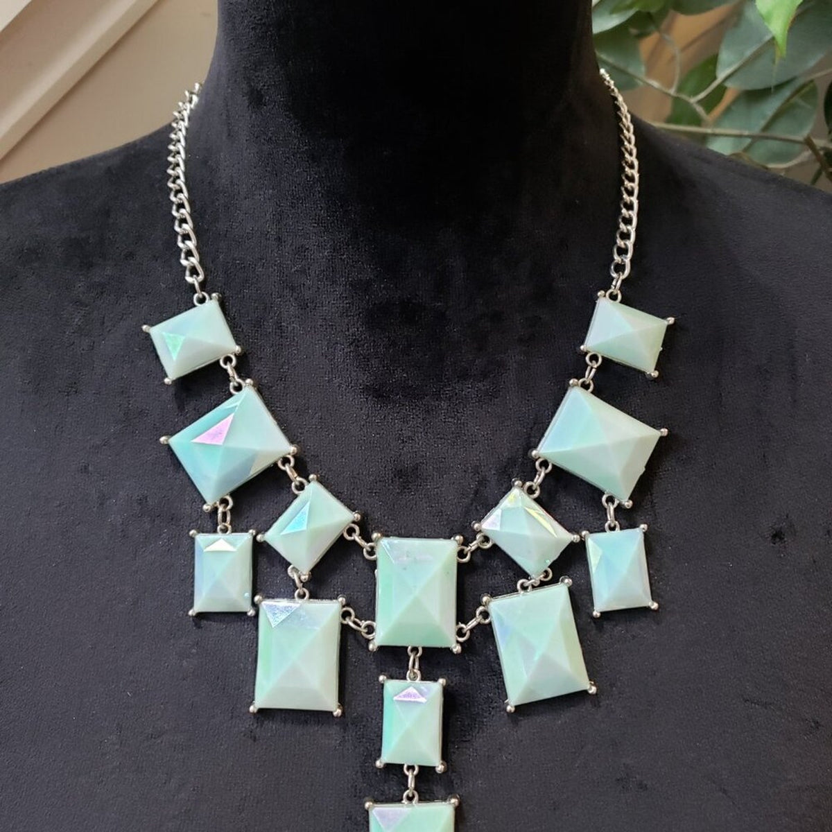 Womens Blue Beaded Silver Tone Chain Necklace Jewelry with Lobster Clasp