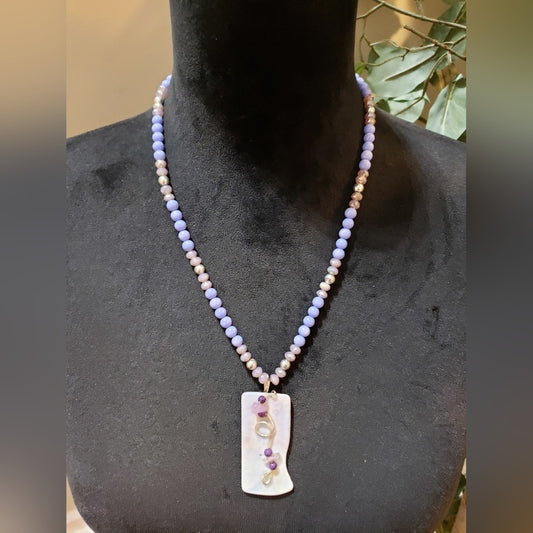 Womens Amethyst Rose Quartz Angelite Beads Chain Pendant Necklace w/ Spring Ring