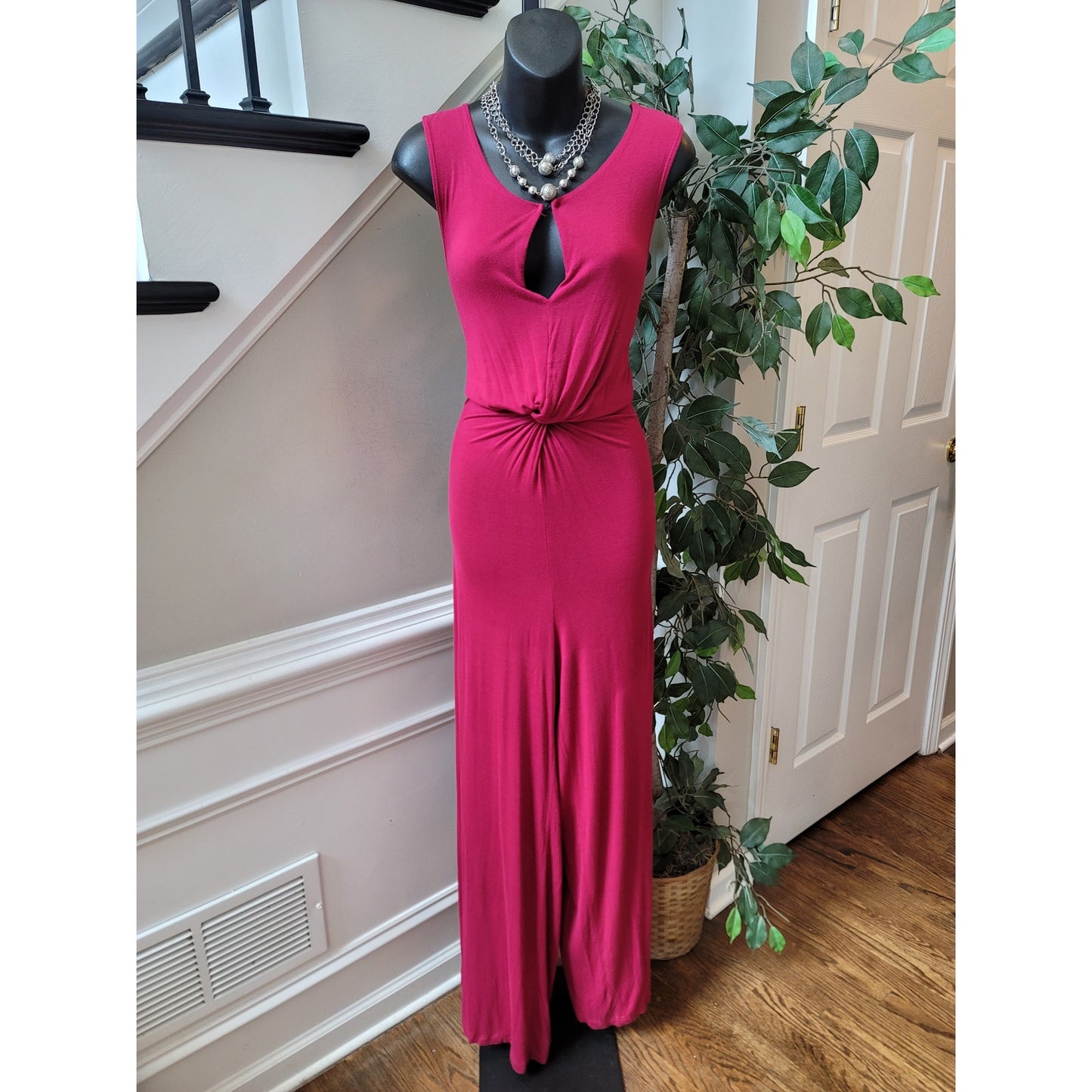 Bar III Romper Women's XL Pink Sleeveless Twist Front Keyhole Rayon Spandex