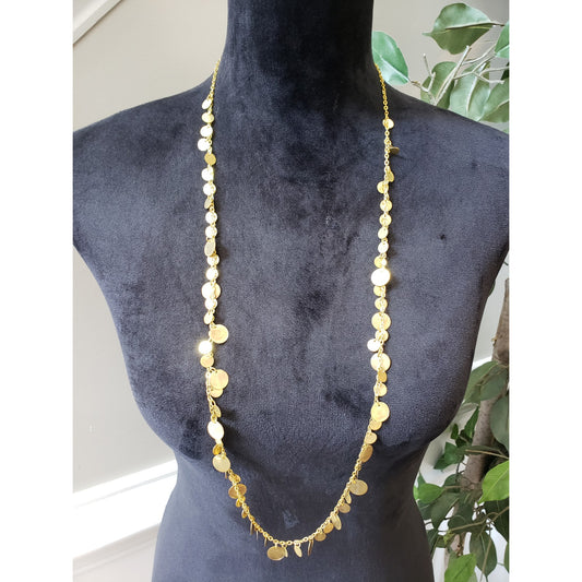 Women Gold Tone Disc Charm Necklace Layered Dangle Design Lobster Clasp