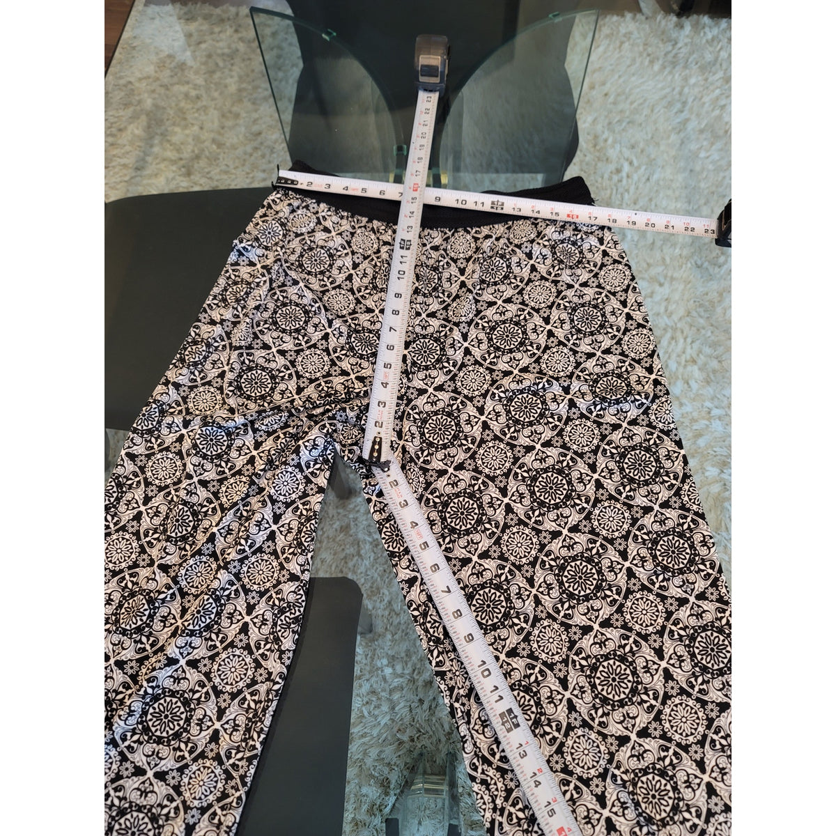 Double Click Wide Leg Trouser Women's Size XL Black & White Medallion Print