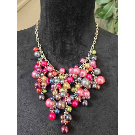 Multicolor Cluster Beaded Statement Necklace