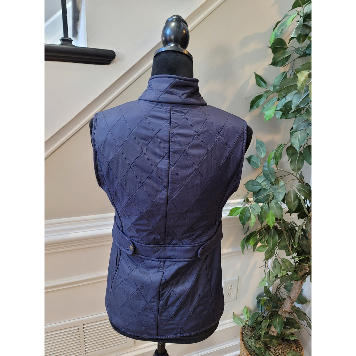 Talbots Gilet Vest Women's SZ XS Navy Blue Quilted Fleece Lined Utility Pockets