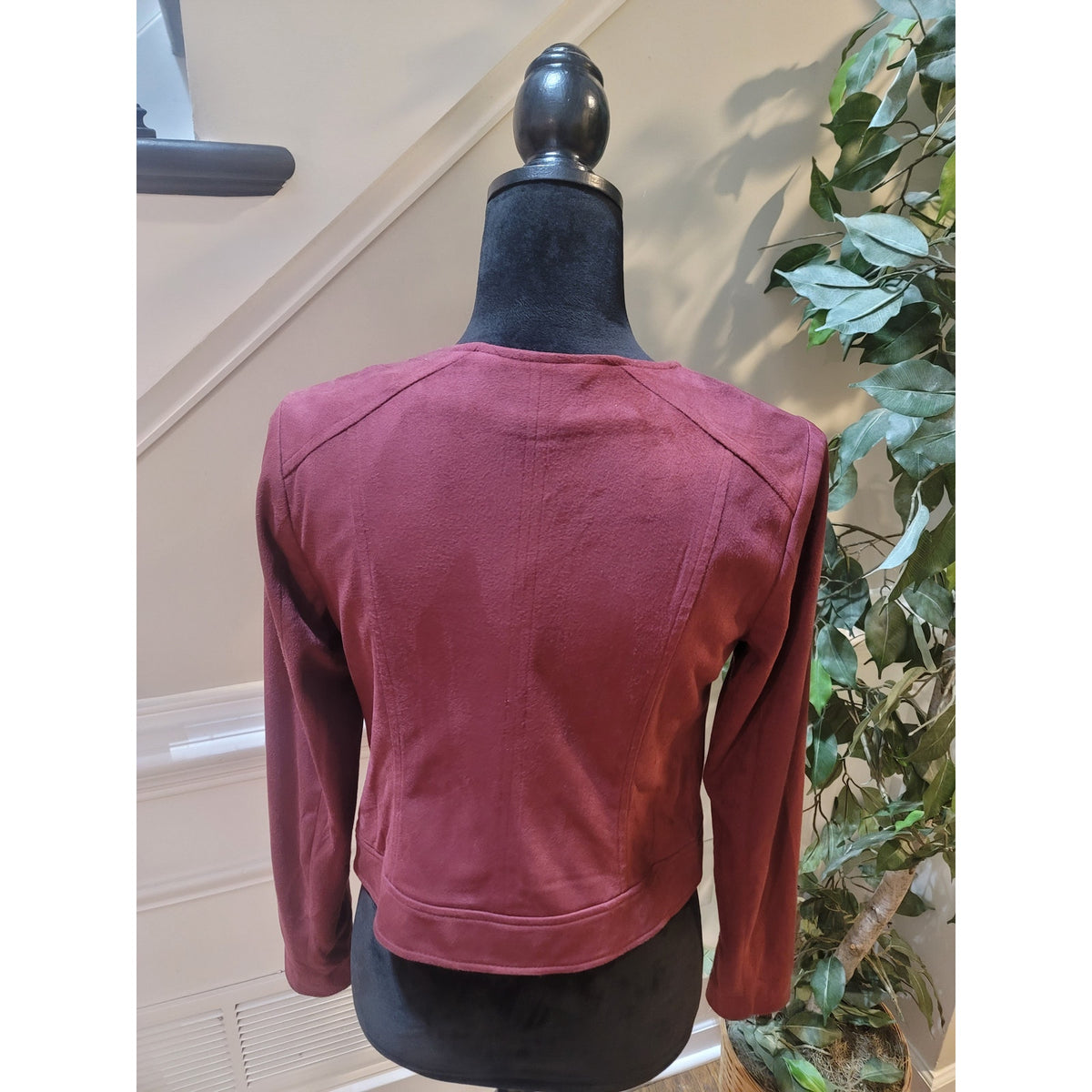 Thalia Sodi Moto Jacket Women's SZ XS Burgundy Asymmetrical Zip Long Sleeve