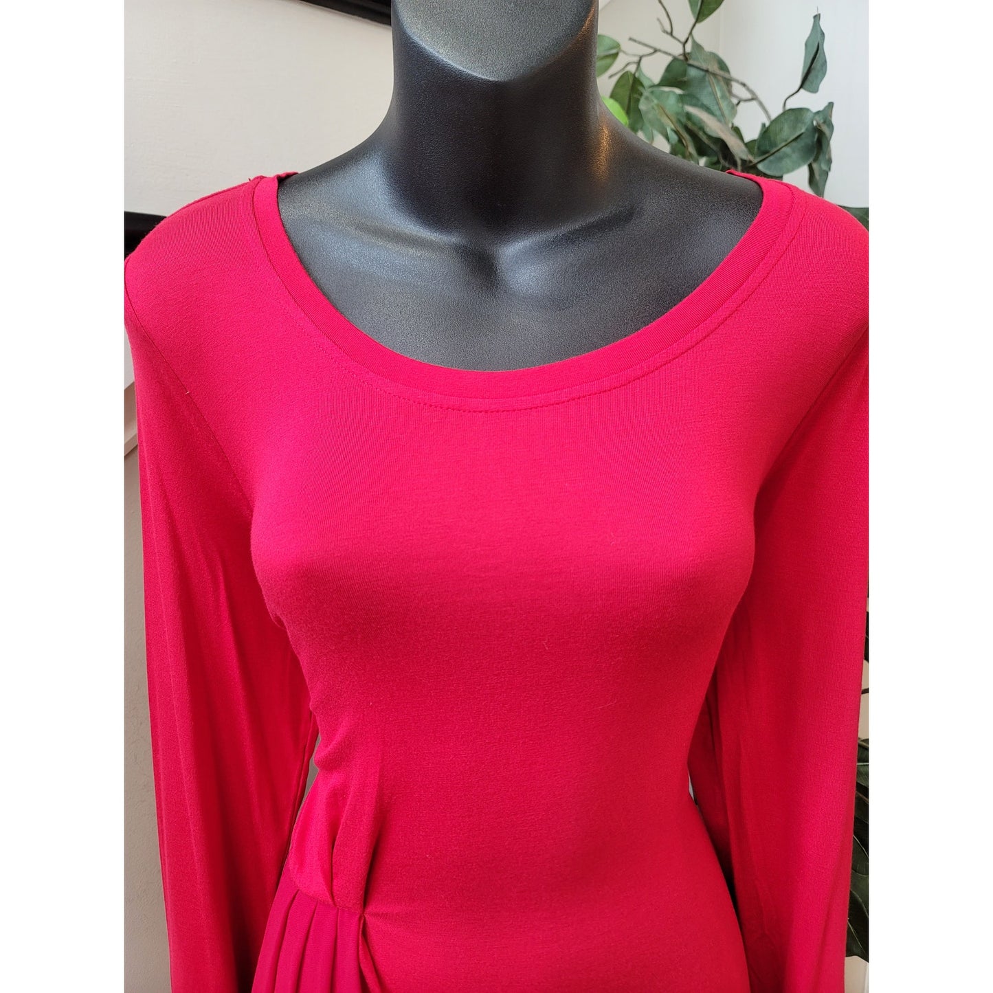 Boston Proper Top Women's Size S Red Long Sleeve Tunic Chiffon Overlay Elegant