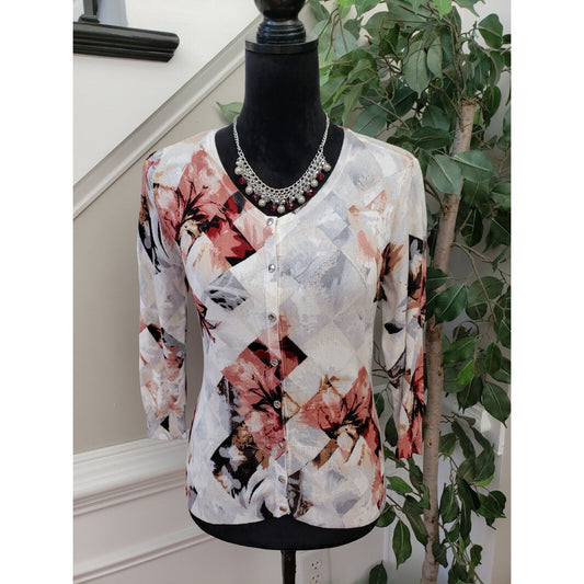 White House Black Market Women's Multicolor Rayon 3/4 Sleeve Cardigan Sweater S