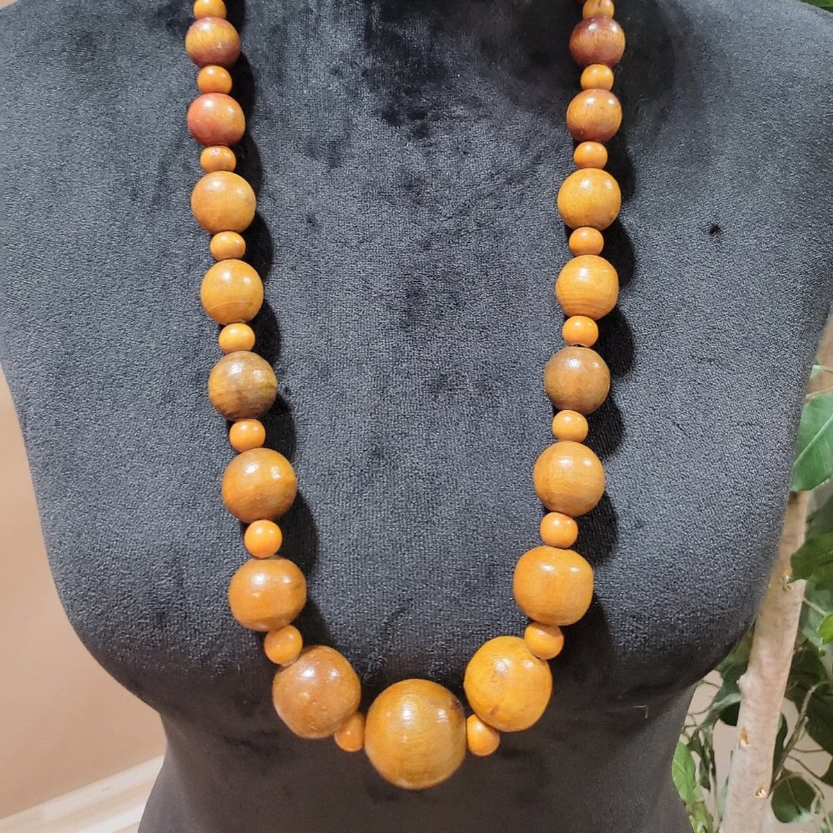 Womens Fashion Large Tibetan Amber Wood Bead Collar Long Necklace Jawelry