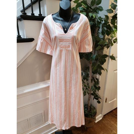 Stan Herman Women White Orange Striped Split Neck Long Sleeve Long Maxi Dress 3X