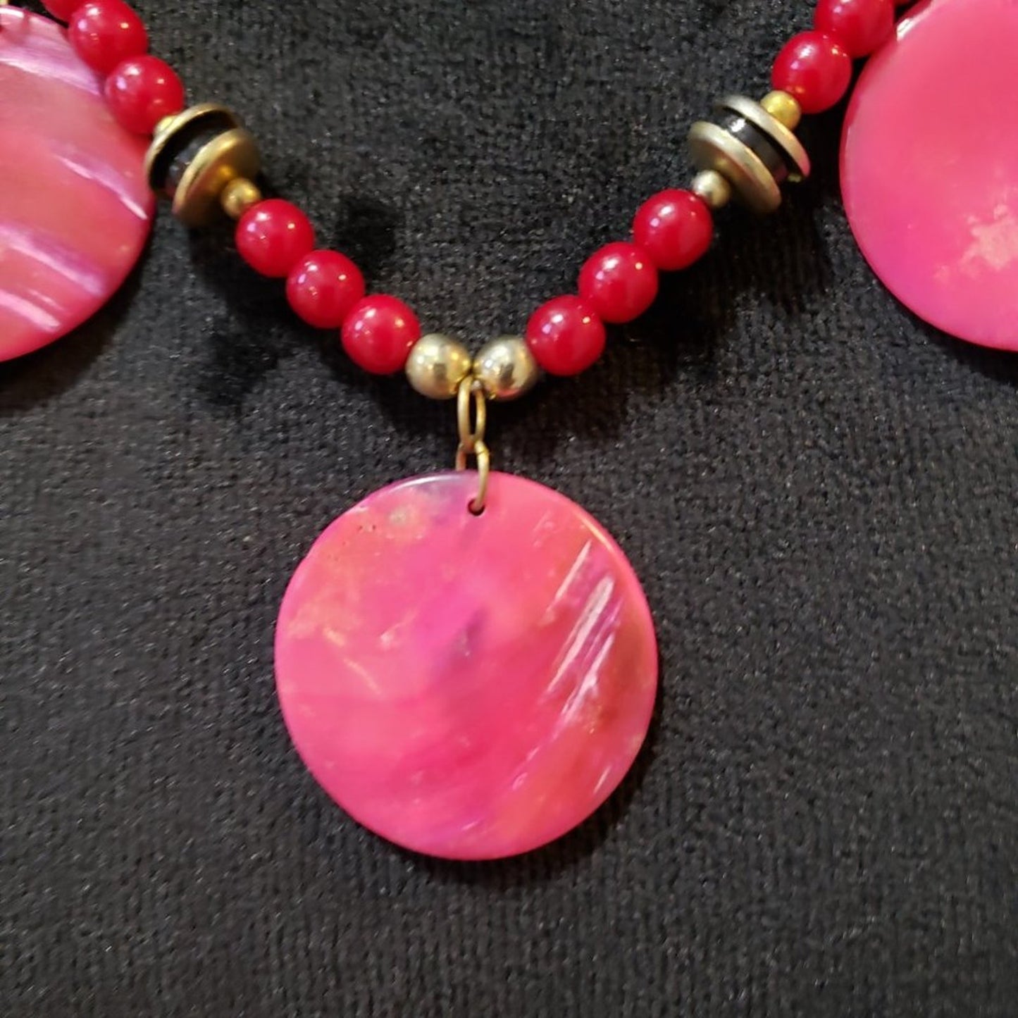 Womens Fashion Gold Tone Red Beaded Statement Collar Necklace with Barrel Clasp