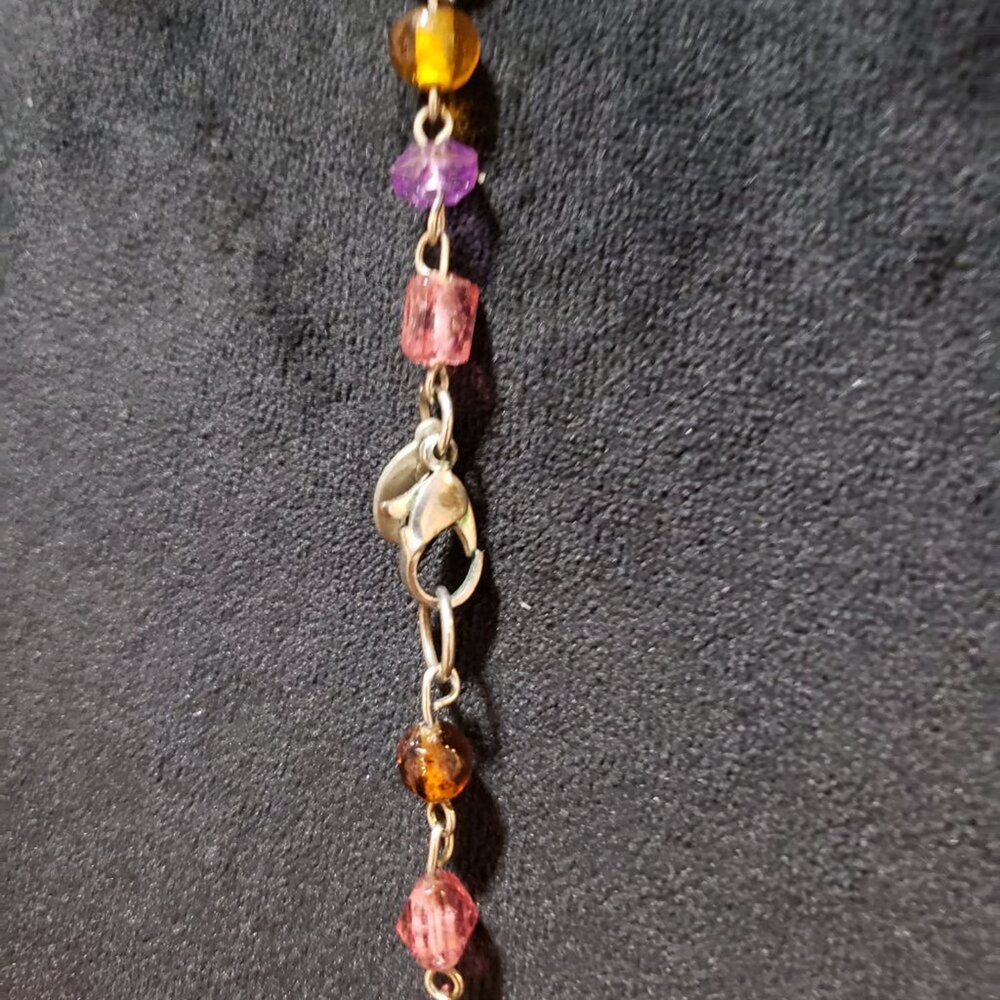 Womens Fashion Silver Tone Multi Color Glass Beads Long Necklace with Lobster