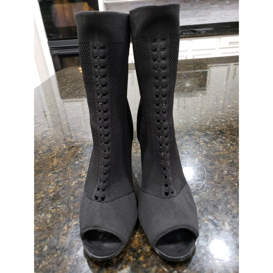 Hot Kiss Ankle Booties Women's 7.5 Black Perforated Design Open Toe High Heel