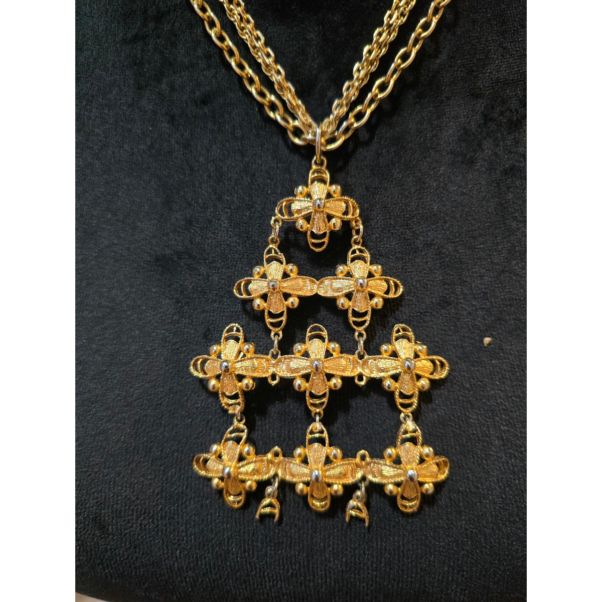 Women's Vintage Gold Tone Multi Chain Necklace Bee Design Statement Pendant