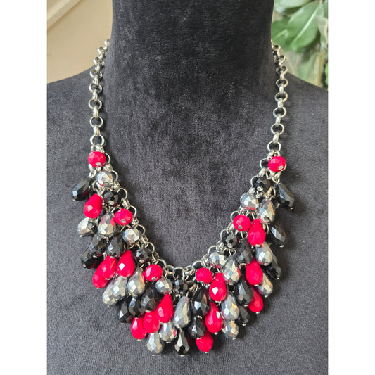 Red Black Gray Crystal Statement Necklace