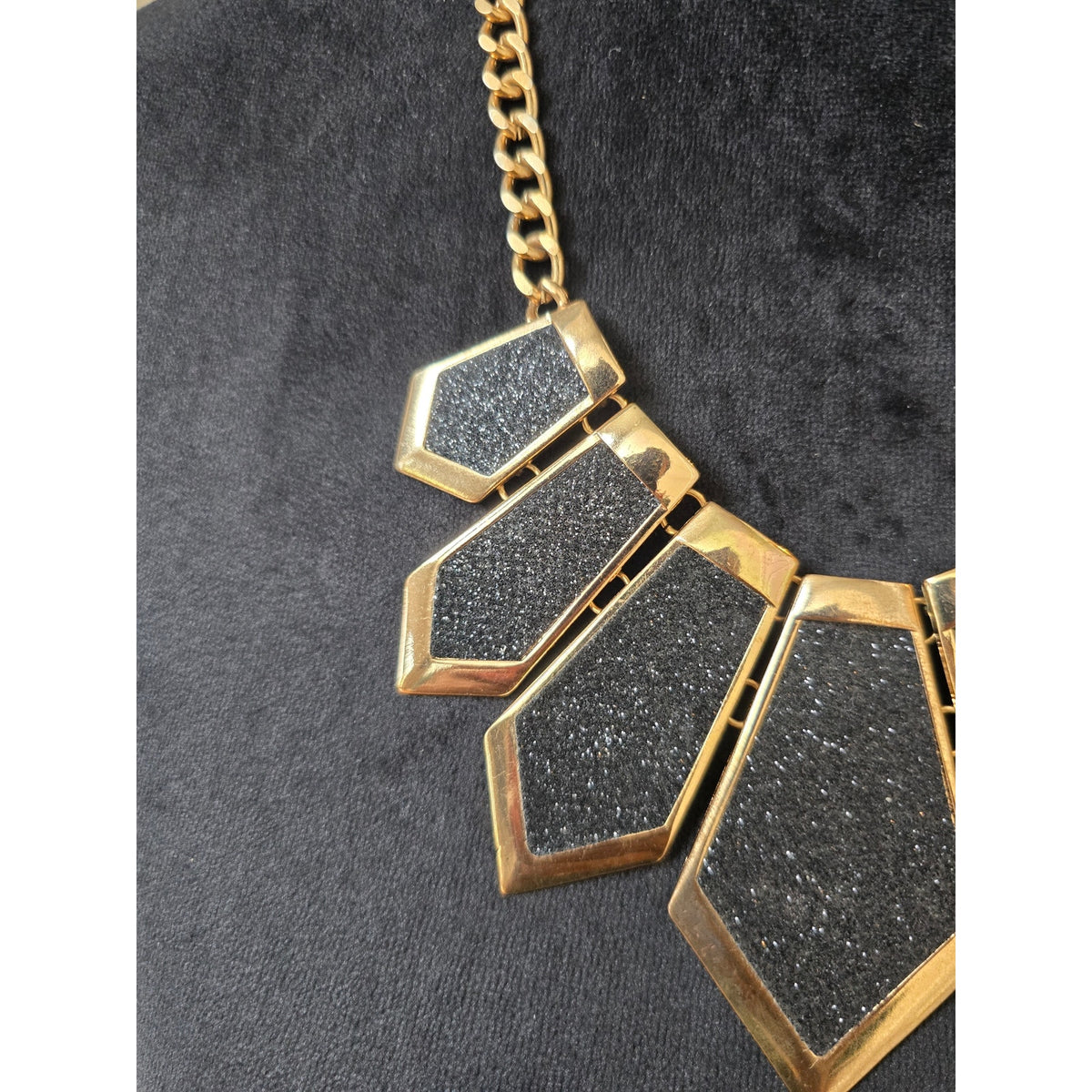 Black Gold Geometric Bib Statement Necklace