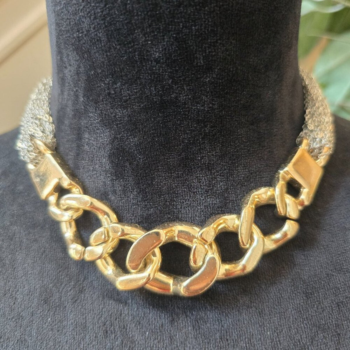 Express Fashion Two Tone Glossy Curb Link Chain Necklace with Lobster Clasp