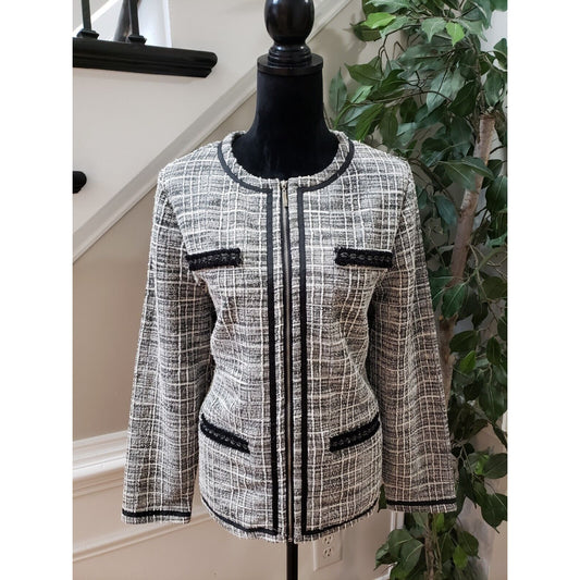 Cathy Daniels Women's Gray Cotton Long Sleeve Full Zip Blazer Jacket Size Large