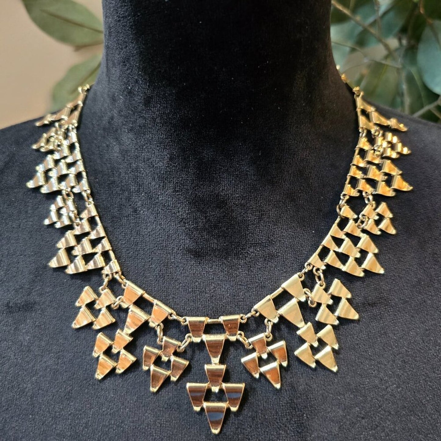Womens Brown Gold Tone Triangle Shaped Linked Necklace with Lobster Clasp
