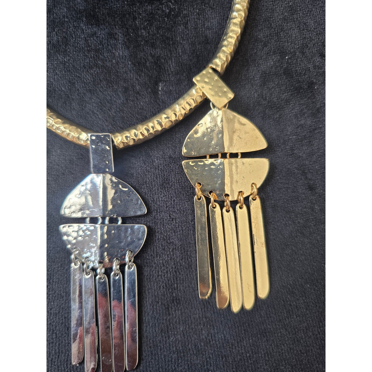Gold Silver Metal Tassel Statement Necklace