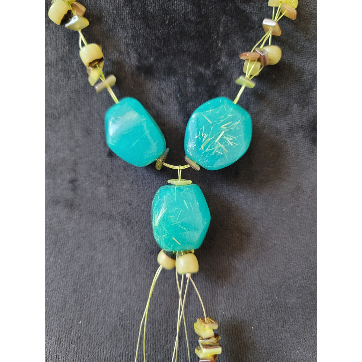 Women's Turquoise Beaded Statement Necklace With Lobster Clasp Handmade Jewelry