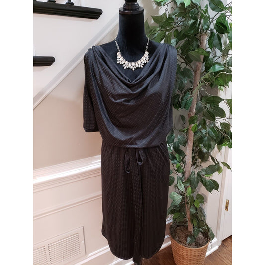 Jessica Simpson Womens Black Textured Dots One Shoulder Drape Sheath Dress 20W