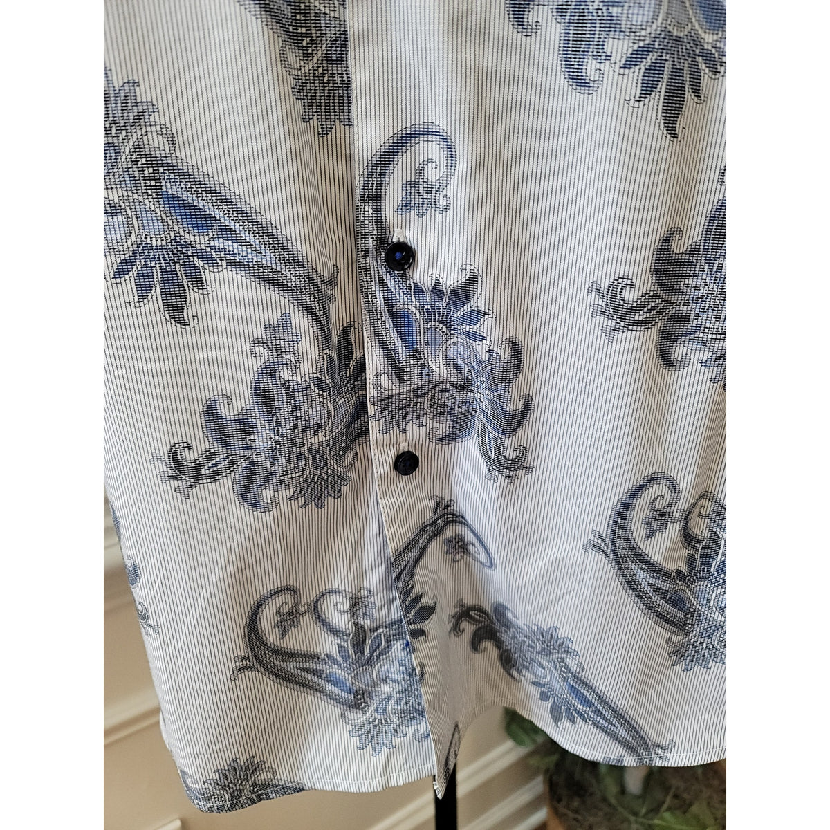 Tasso Elba Button Down Shirts Men's Size X-Large White Blue 100% Cotton Floral