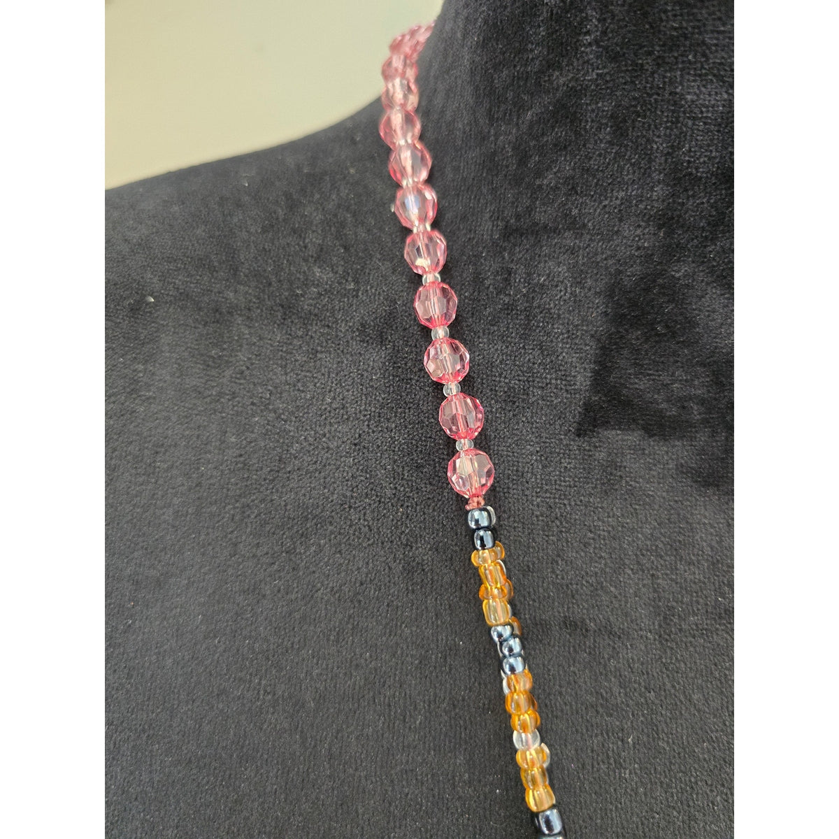 Long Pink Bronze Beaded Pendant Statement Necklace Boho Style