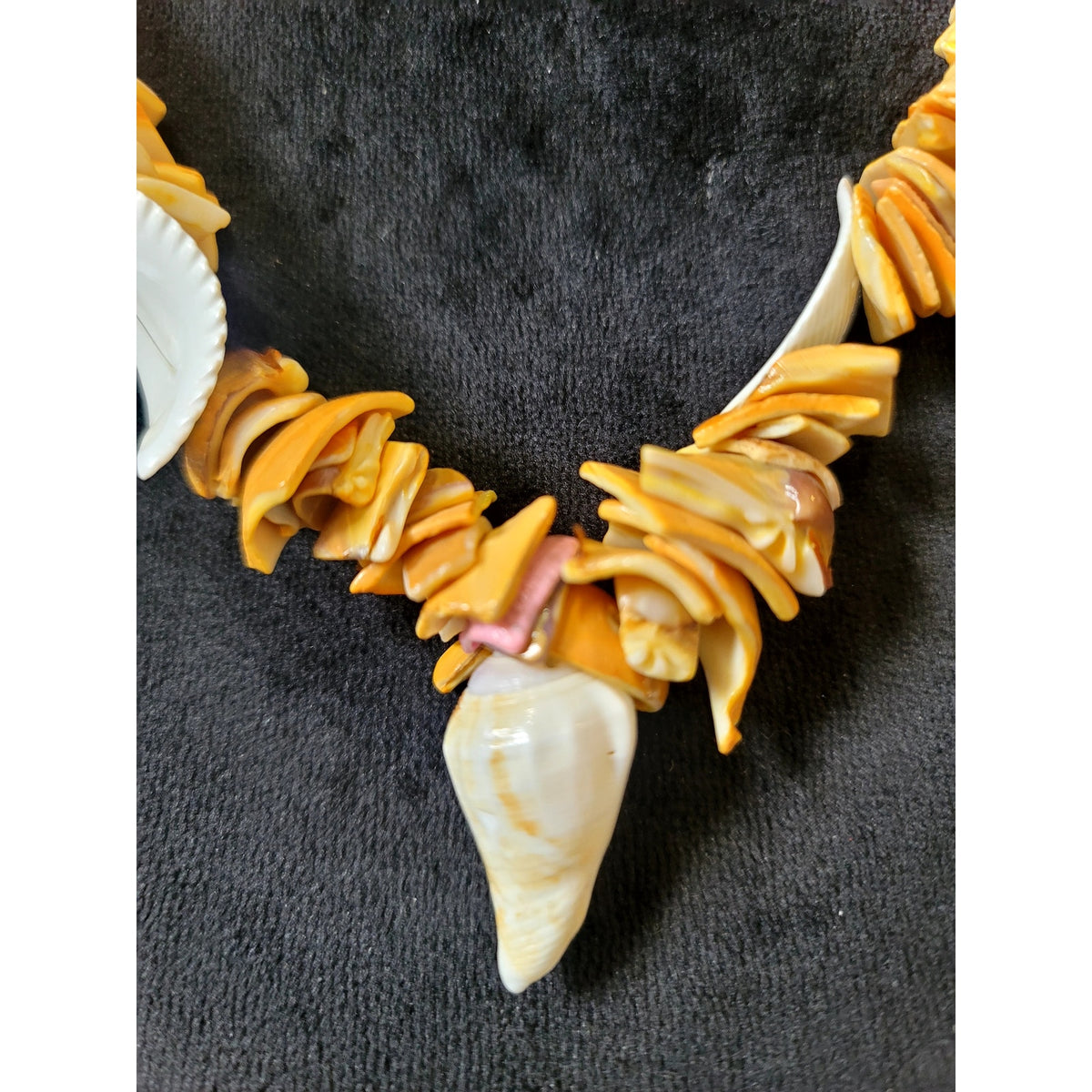 Boho Orange Shell & White Tusk Statement Necklace Beach Tribal Jewelry