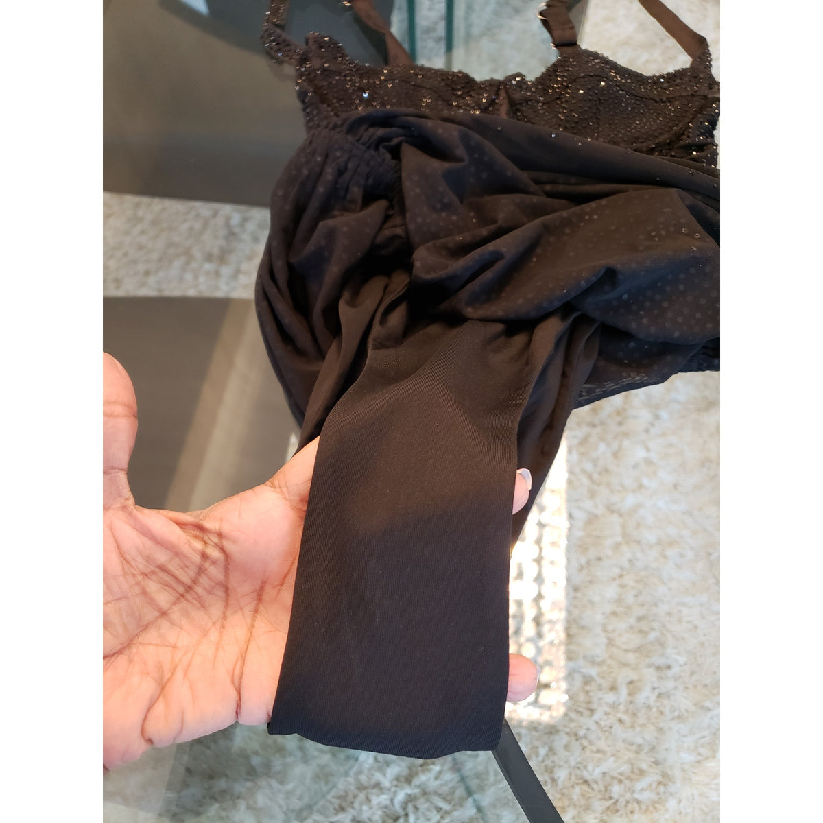 Oh Polly Mini Bodycon Dress Women's Size 4 Black Sheer Embellished Scoop Neck