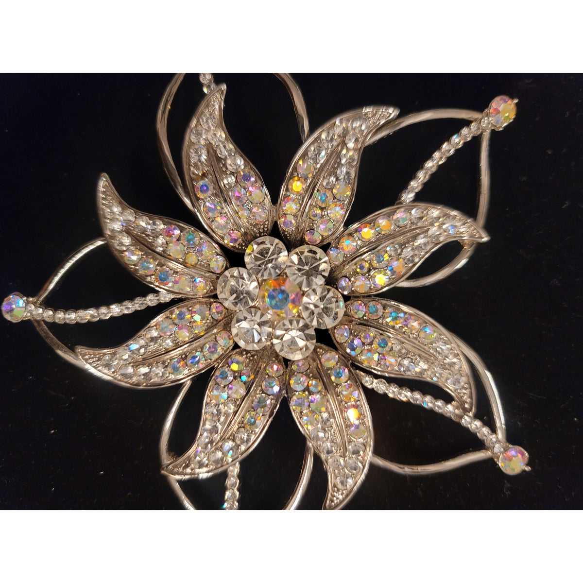 Sparkling Rhinestone Flower Brooch Statement Pin Vintage Inspired Jewelry