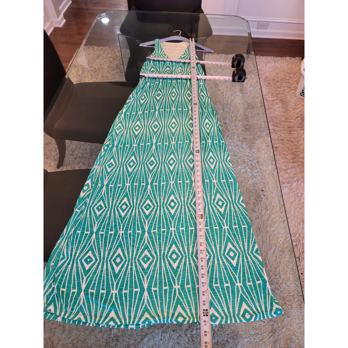 The Addison Story Maxi Dress Women's Medium Aqua White Diamond Deep V-Neck Party