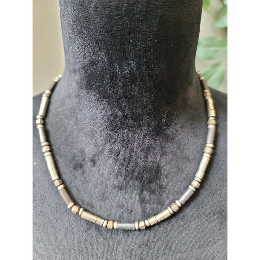 Women's Metallic Cylinder Beaded Necklace With Lobster Clasp Lock