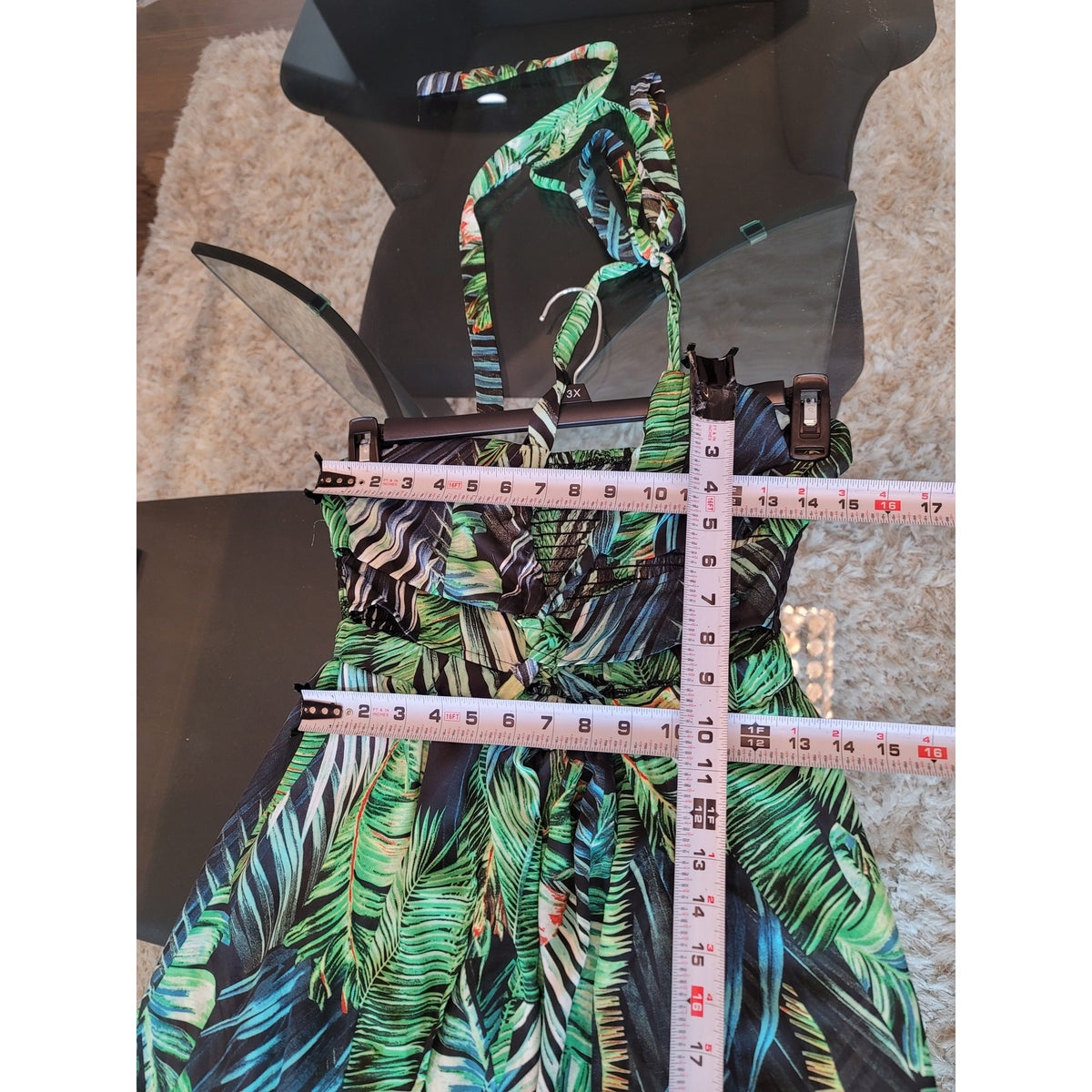 Shein Maxi Dress Women Small Green Black Tropical Halter Boho Summer Beachwear