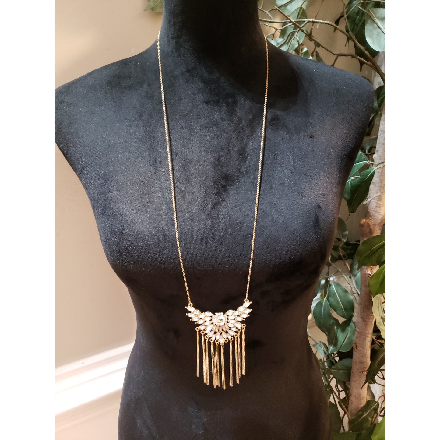 Womens Gold Tone Crystal Rhinestone Necklace with Lobster Clasp Closure