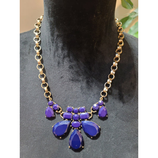 Women's Gold Tone Blue Purple Faceted Crystal Statement Bib Necklace Fashion