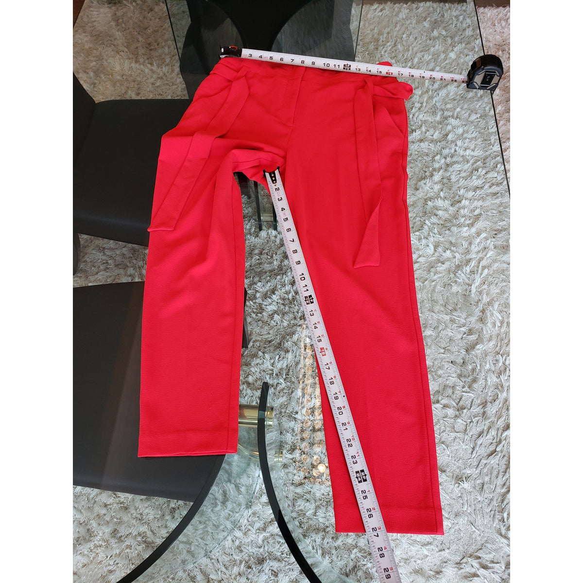 7th Avenue 2 Piece Suit Womens L/14 Red Pockets Slim Fit Notch Lapel Tie Waist