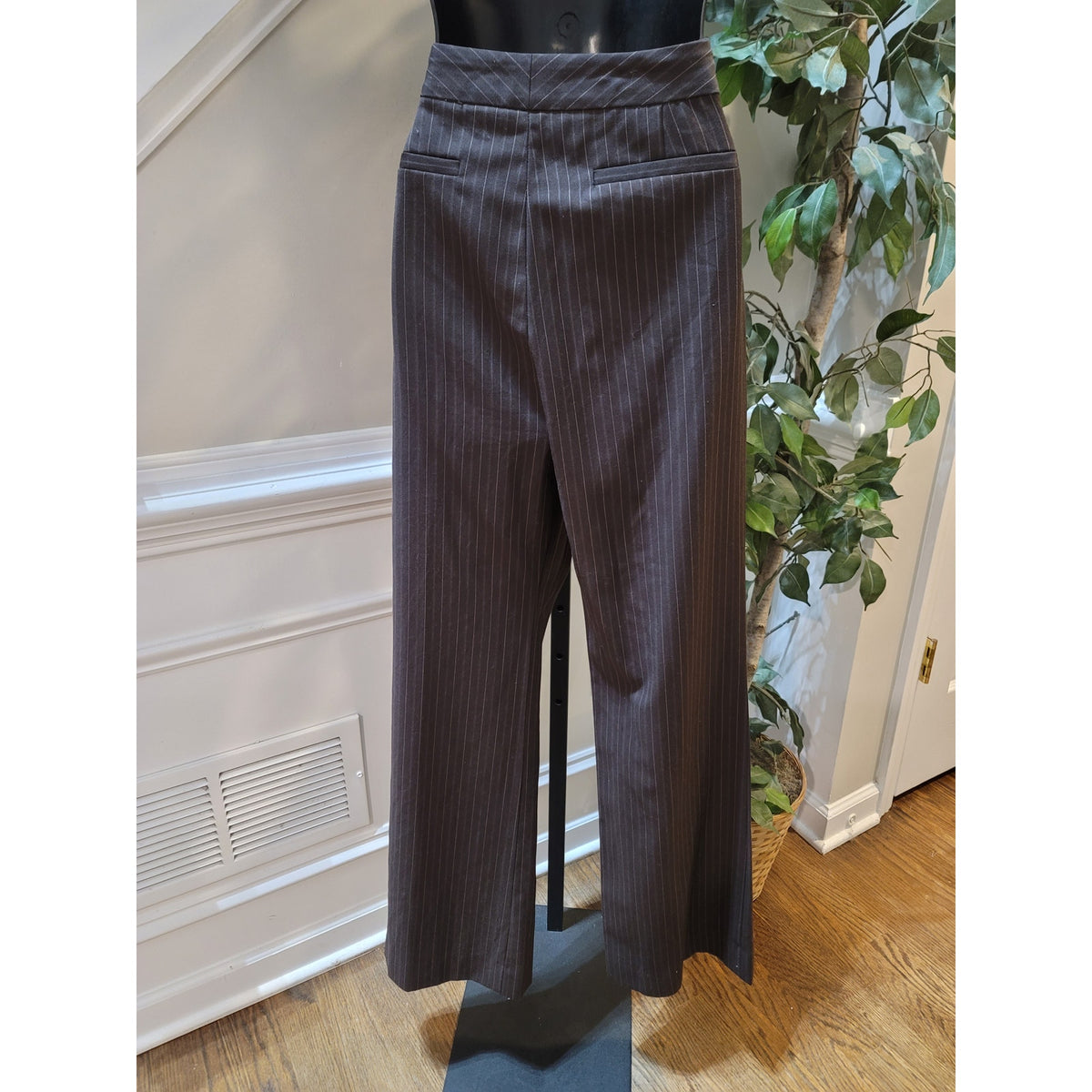 Anne Klein Pant Suit Women SZ 6 Brown Pinstripe Single Button Blazer Welt Pocket