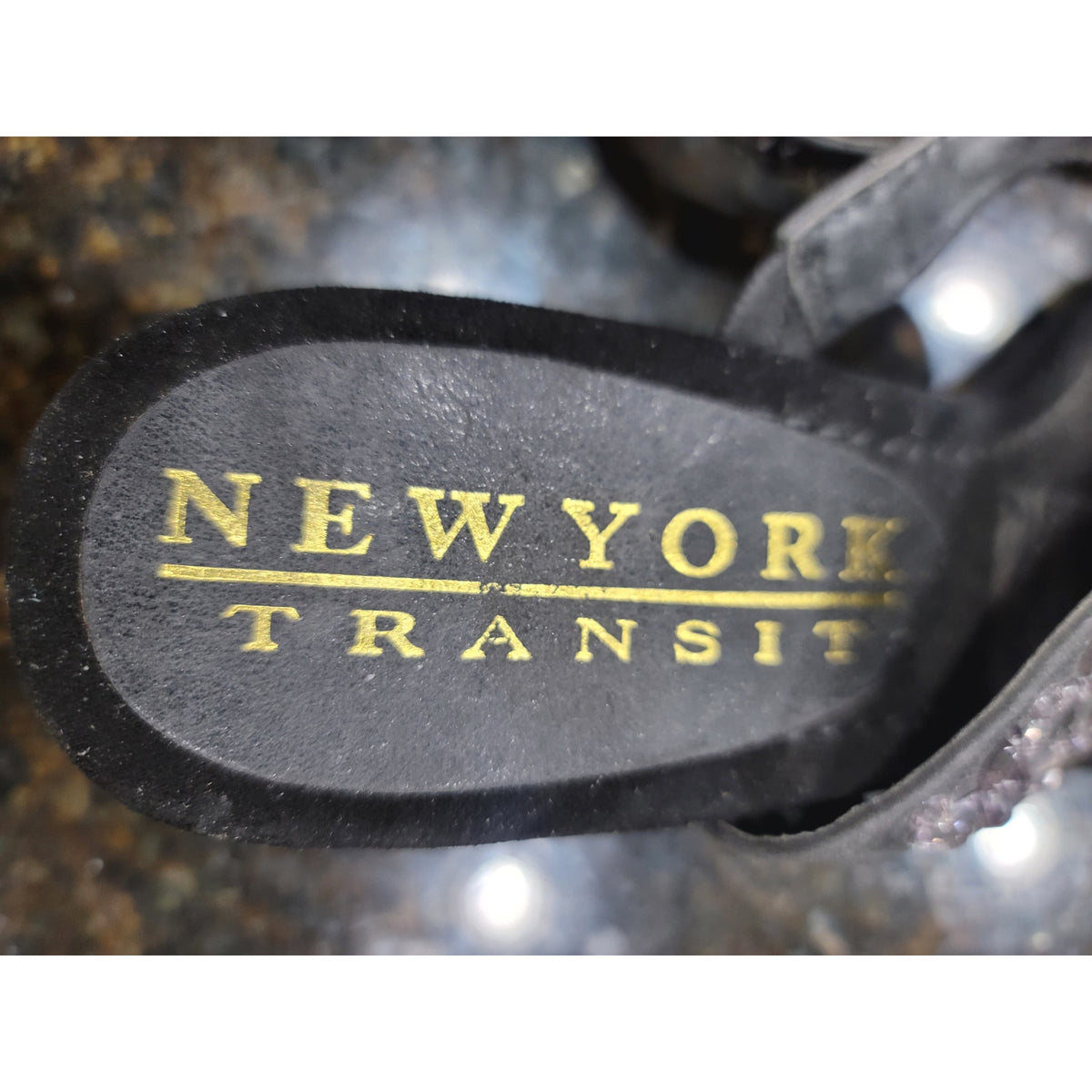 New York Transit Bling Wedge Sandals Womens Size 8M Black Crystal Stone Slip On