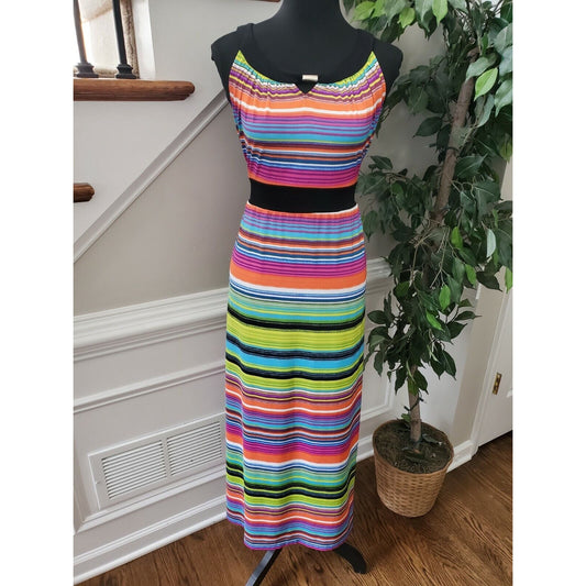 New Direction Women's Multicolor Polyester Round Neck Sleeveless Maxi Dress PM